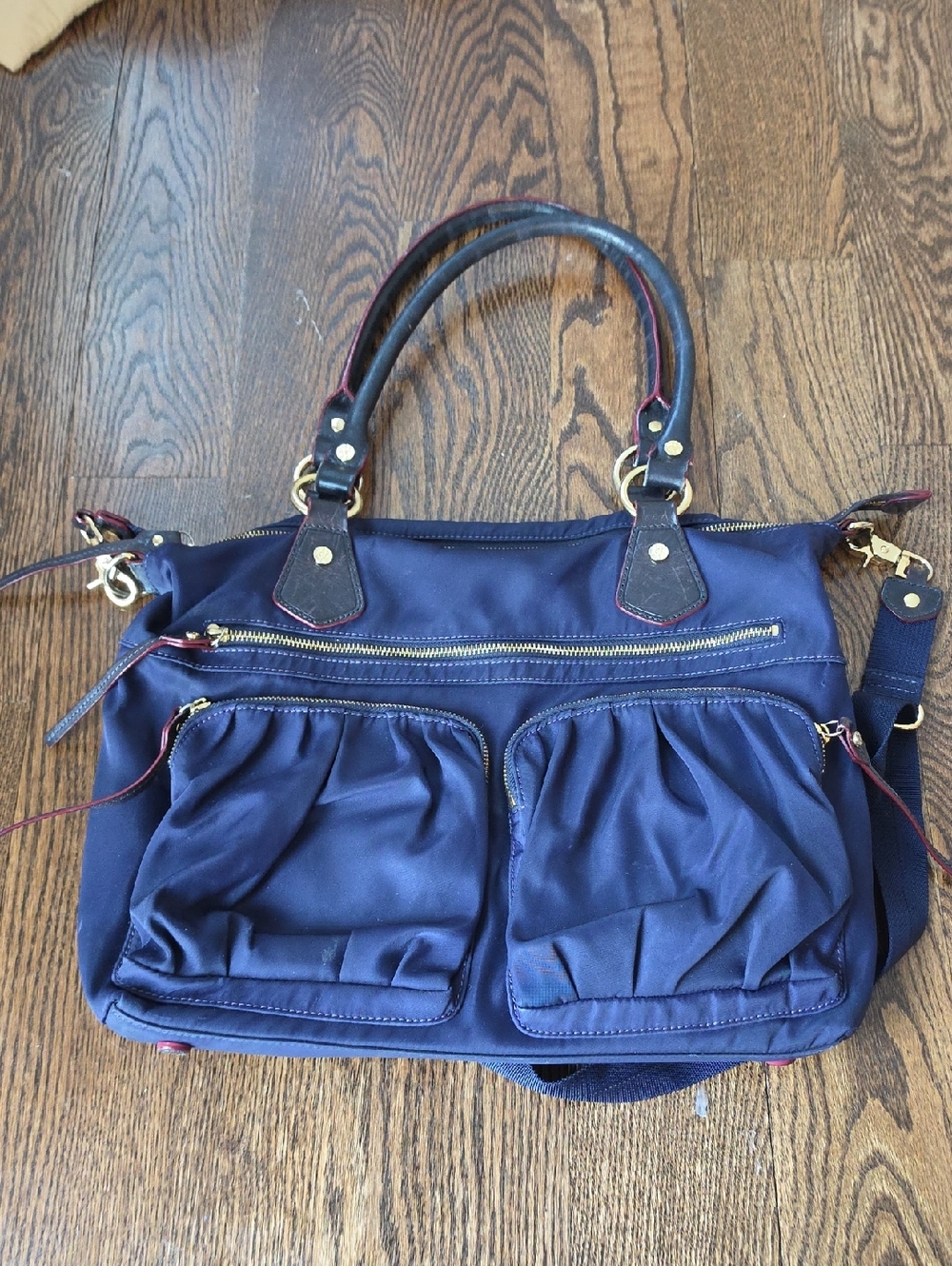 MZ Wallace Navy Shoulder Bag with Gold Hardware